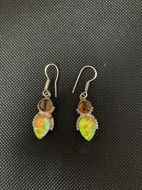 stamps .925 Silver Opal and Citrine Drop Earrings - Green Opal